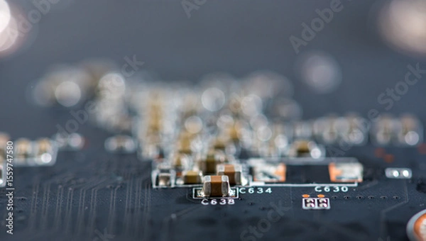Fototapeta Abstract, Close up at electronic circuits, we see the technology of the mainboard, which is the important background of the computer. (logic board,cpu motherboard,Main board,system board,mobo)	