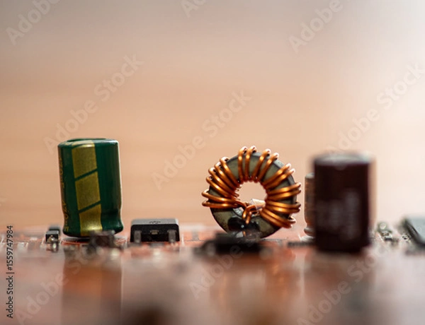 Fototapeta Abstract, Close up at electronic circuits, we see the technology of the mainboard, which is the important background of the computer. (logic board,cpu motherboard,Main board,system board,mobo)	