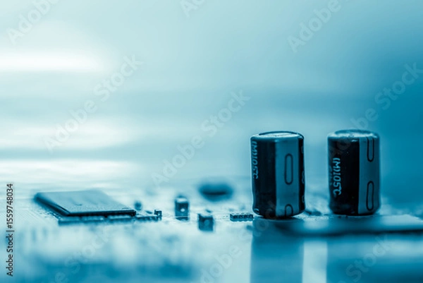 Fototapeta Abstract, Close up at electronic circuits, we see the technology of the mainboard, which is the important background of the computer. (logic board,cpu motherboard,Main board,system board,mobo)	