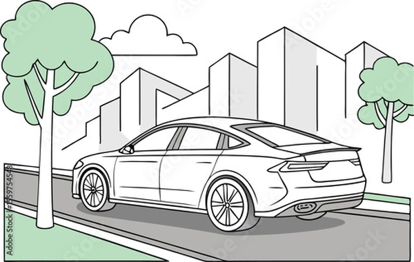 Fototapeta Modern Car Design Set Featuring Sleek Sports Cars and Urban Vehicles in Clean Style. High Quality Modern Car Illustrations Including Sedans SUVs and Futuristic Models. Stylish and Realistic Modern Car