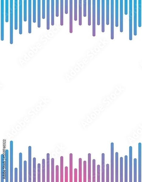 Fototapeta Abstract graphic design featuring a gradient of blue to pink vertical rounded lines forming a decorative border at the top and bottom of a white background space