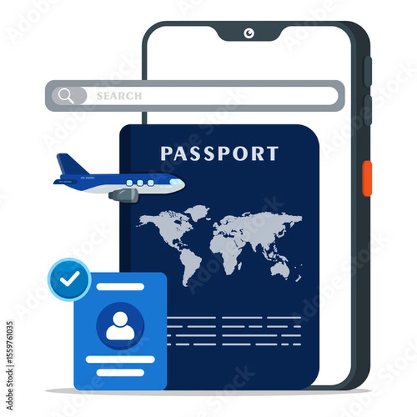 Obraz Passports are checked online for travel. Online ticket booking and online registration.