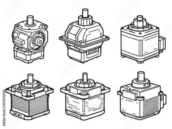 Fototapeta Minimalist line art illustration of a servo motor component