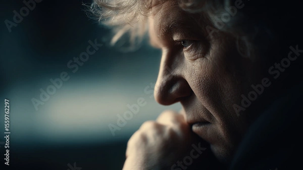 Fototapeta portrait of political scientist positioned on left side of frame with contemplative expression
