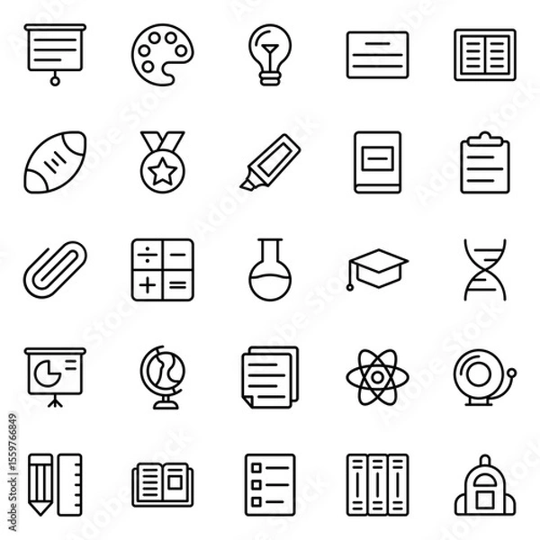 Fototapeta Collection of Basic School Related Vector Line Icons. Contains Icons like Bag, Bell, Biology, Board and more. Editable stroke. 48x48 pixels
