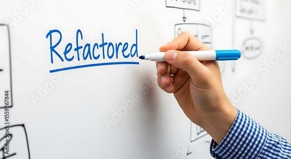 Fototapeta Hand writing refactored on whiteboard with blue marker image