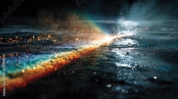 Fototapeta Beam of light illuminating rainbows on wet surface nature photography artistic viewpoint