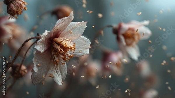 Fototapeta Delicate petals falling through air nature scene artistic composition tranquil environment