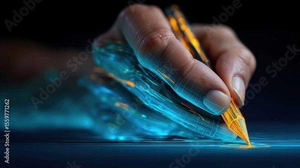 Fototapeta Innovative handwriting and creative writing process in digital art office space
