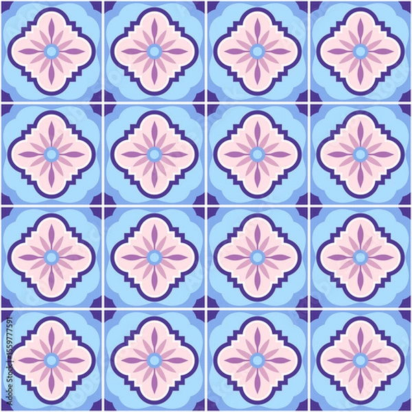 Obraz Seamless vector pattern repeating geometric tiles with floral shapes creating beautiful background design, perfect for fabric, wallpaper, scrapbooking projects