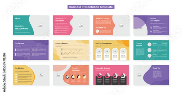 Fototapeta Powerpoint presentation slides template design. Minimal presentation layout for modern keynote presentation background, brochure design, website slider, landing page, annual report, company profile