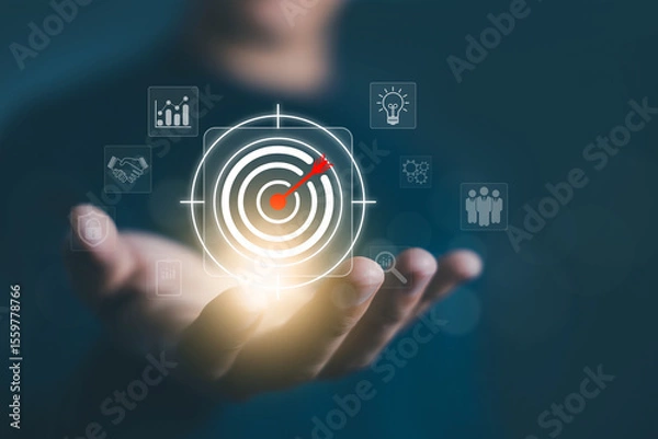 Fototapeta Growth business goal plan. Objective and strategy of leadership to target growth value in a company. concept of aim to grow and succeed in marketing global economy