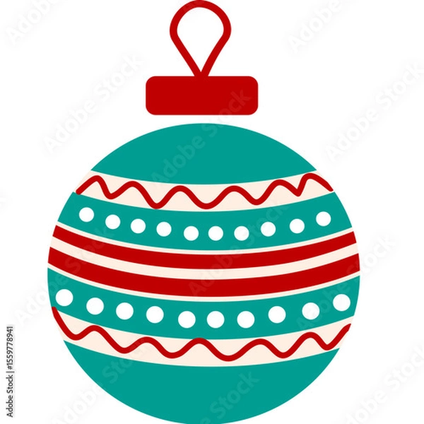 Obraz Colorful Christmas ornament ball in red and teal with decorative patterns. Ideal for festive holiday and seasonal design projects.