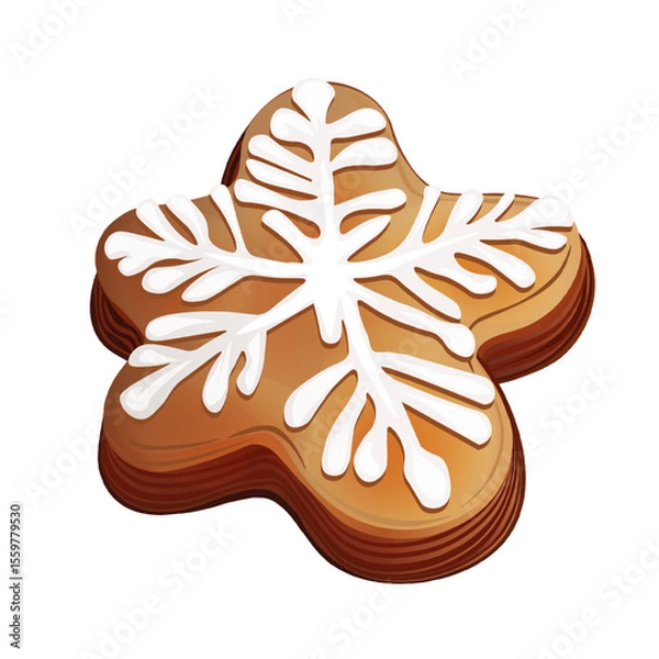 Fototapeta Gingerbread star cookie with white snowflake icing festive holiday vector. Festive Holiday Snowflake Biscuit Graphic
