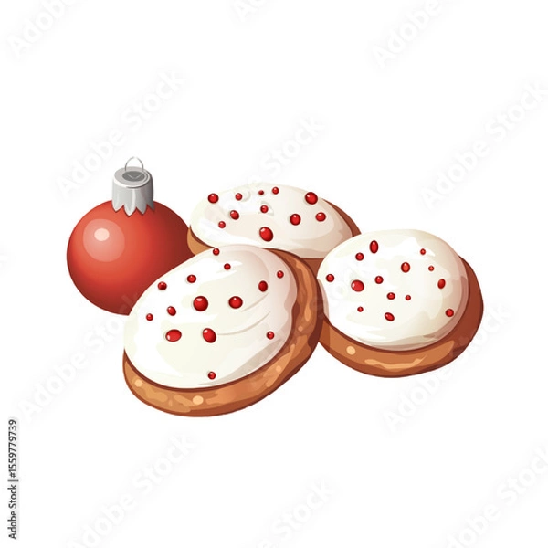 Fototapeta Christmas cookies with icing red sprinkles and ornament ball festive vector. Holiday Cookie Dessert Graphic