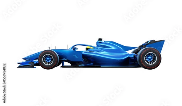 Fototapeta 3d rendering blue racing car isolated on white background