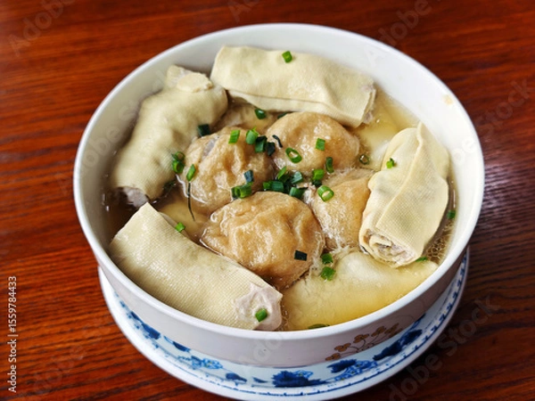 Fototapeta wheat gluten stewed with Tofu skin and meat in the soup for eating