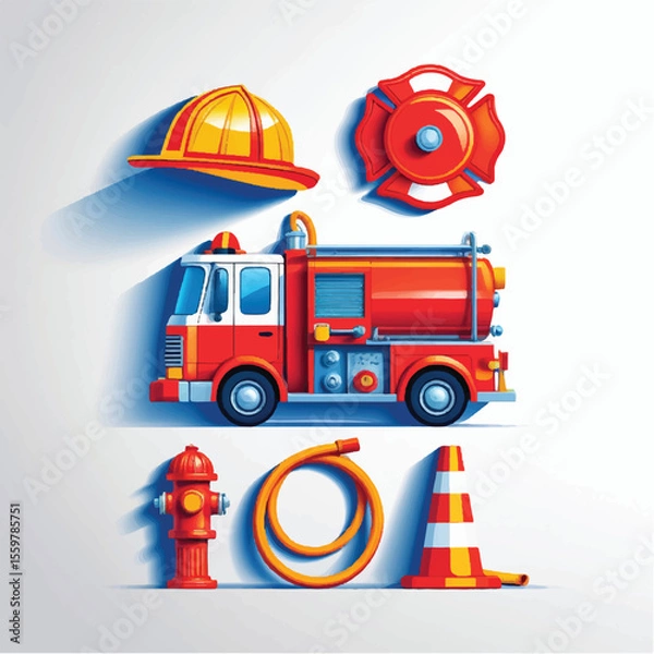 Obraz A vector illustration set depicts a construction site design featuring various vehicles like trucks, cars, and buses, with icons for transport and delivery services