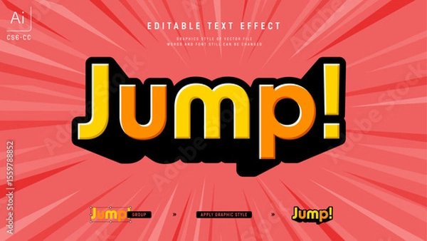 Obraz 立体的に飛び出るデザインのテキストエフェクト。編集可能なグラフィックスタイルテンプレート。