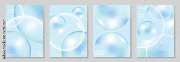Fototapeta Modern gradient liquid glass poster background vector set.Cover template with perspective geometric prism shape. Ideal design for social media, cover, banner, wallpaper, promotion, ads.