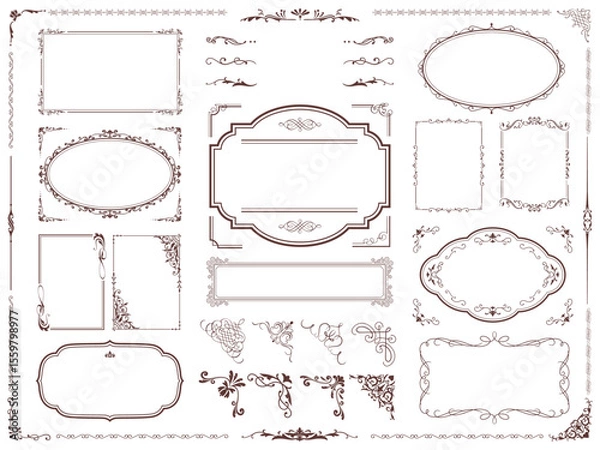 Obraz vintage frame set 2_sepia背景なし／サンプルテキスト・背景無しで使いやすいセピアのビンテージフレームセット2