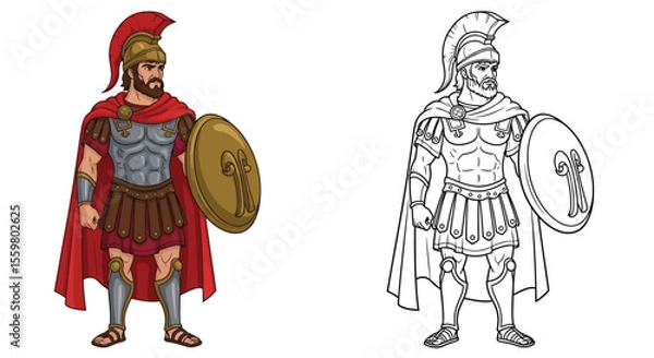 Fototapeta Noble Hector Trojan Warrior Coloring Page Featuring Full Color and Crisp Outline Art