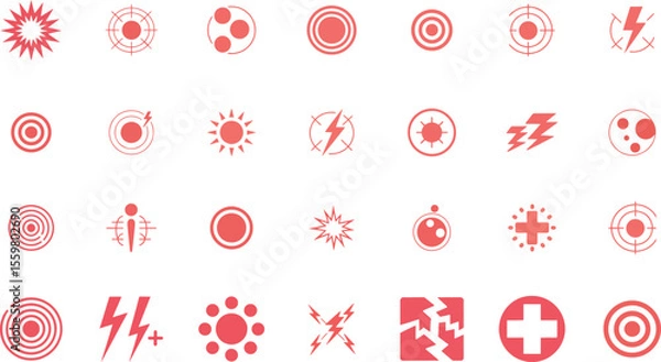 Obraz Pain and Discomfort Icon Set – Medical Symptoms and Alert Symbols in Flat Style

