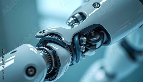 Obraz Close Up of Advanced Gray Robotic Arm with Mechanical Joints and Connectors in Laboratory Setting