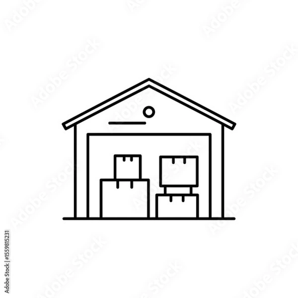 Fototapeta Black line icon of a warehouse representing inventory and supply chain management