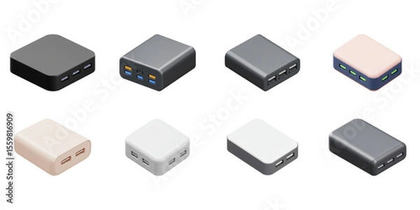 Obraz Modern Power Bank Collection: A stylish and diverse collection of power banks, showcasing various designs and colors, perfect for on-the-go charging.