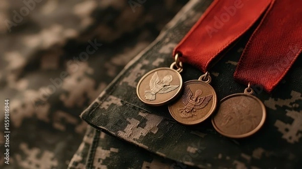 Obraz Closeup of military medals on a uniform, symbolizing honor and sacrifice for Veterans Day