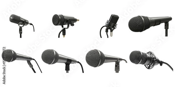 Obraz Variety of Microphones: A collection of microphones showcasing diverse designs and purposes, ready to capture sound.
