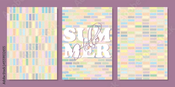 Obraz Set of trendy creative vector patterns with colorful pastel bricks and copy space for text. Ideal for poster, banner, card, sale, invitation, cover layout, wallpaper design.