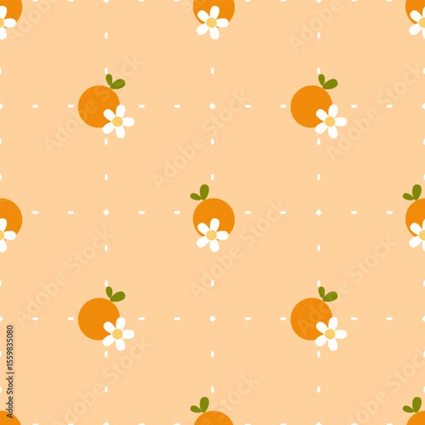 Obraz Seamless Orange Fruit and Flower Pattern – Cute Citrus Design in Pastel Peach for Kids and Summer Themes