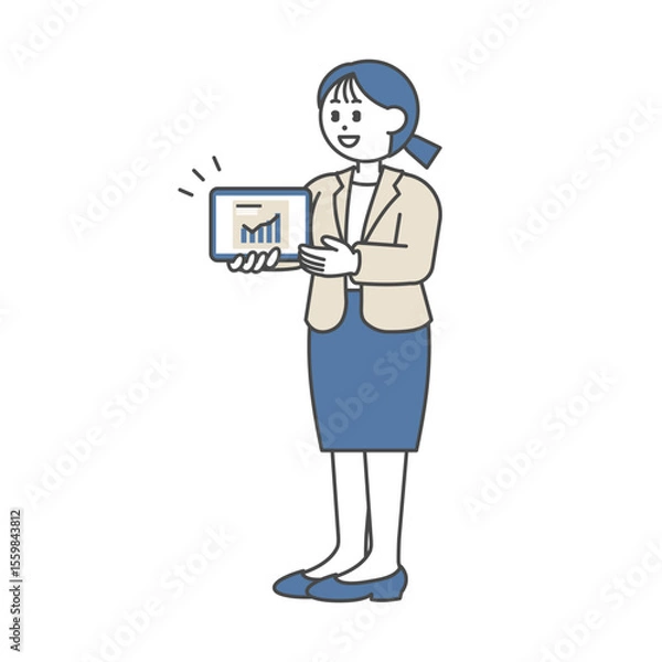 Fototapeta タブレットを使って説明しているスーツ姿の女性