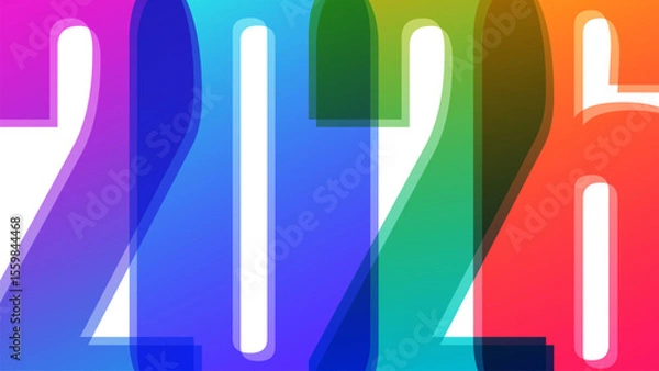 Obraz 2026 New Year Banner. Colorful graphic design with vibrant gradients for 2026 year holiday greetings and invitations. Vector illustration.
