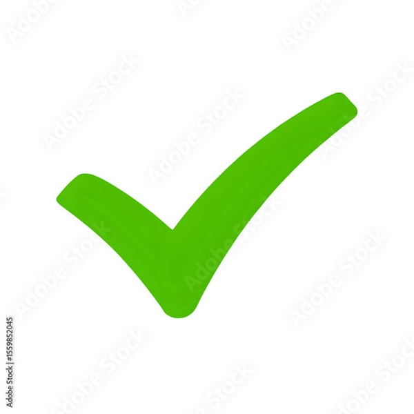 Fototapeta Bright green check mark symbol painted with a brush on a png background