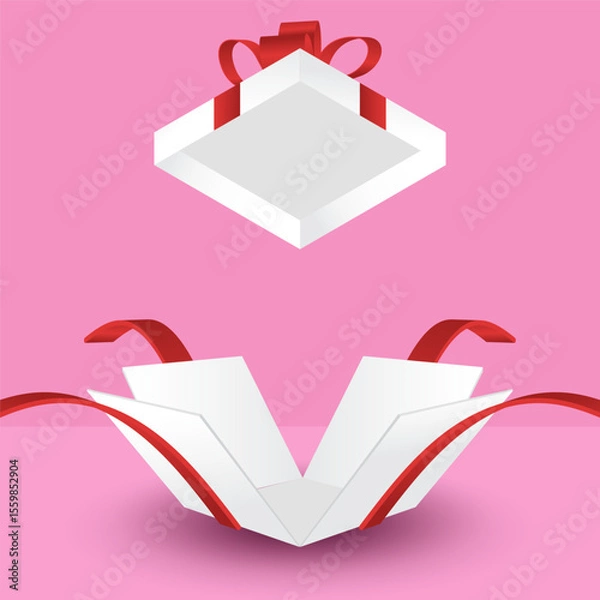 Obraz box, gift, present, surprise, holiday, white, celebration, package, illustration, design, open, decoration, birthday, background, 3d, festive, bow, object, empty, paper, ribbon, isolated, christmas, h