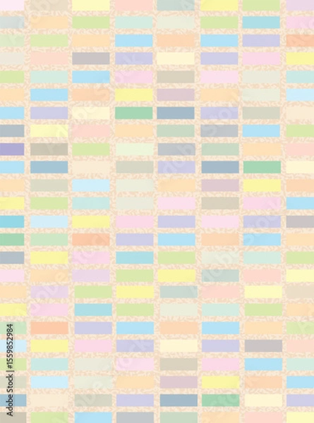Obraz Geometric pattern with colorful squares. Brick wall background. Trendy creative vector pattern with colorful pastel bricks and copy space for text. Ideal for poster, banner, card, sale, invitation.