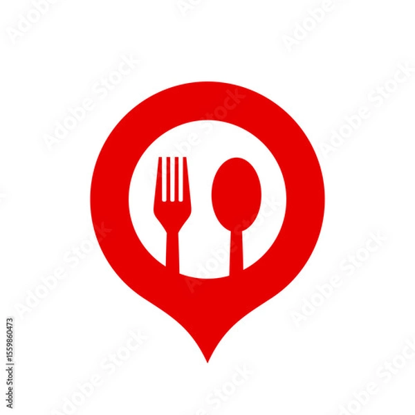 Obraz location pin and food cutlery icon vector illustration red