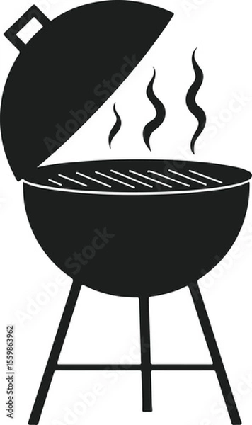Fototapeta Black silhouette of a charcoal grill with steam rising from the grate