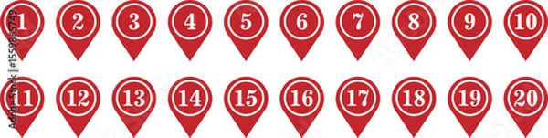 Obraz Red Location Pin Number Markers Set from 1 to 20