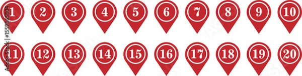 Obraz Red Location Pin Number Markers Set from 1 to 20