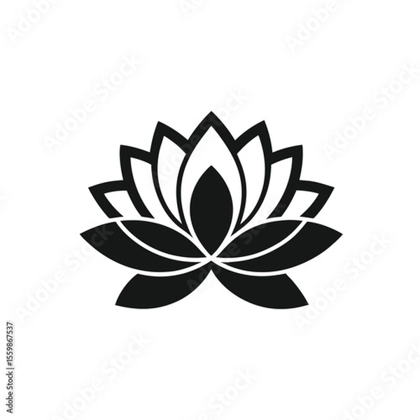 Obraz Zen-inspired flower in minimalist brush-style silhouette, centered on white background in Adobe Illustrator Artwork