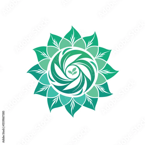 Obraz Abstract floral silhouette icon with swirling petals and leaves, combining geometry with natural forms in Adobe Illustrator Artwork