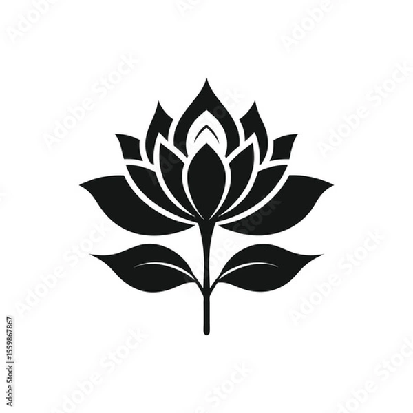 Obraz Minimalist black silhouette of a blooming flower with elegant petal curves, centered in a white background in Adobe Illustrator Artwork