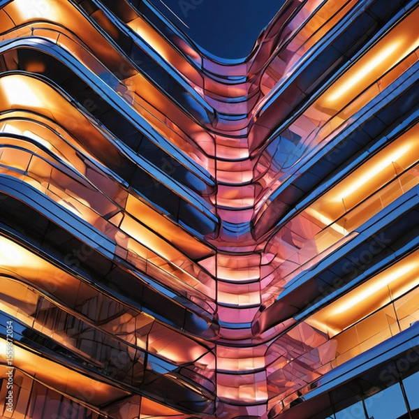 Fototapeta Motion Blur Style Building with Surface Model: Modern Architectural Marvel