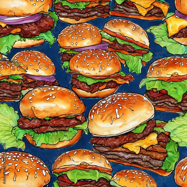 Fototapeta Encaustic Hamburger Art in Rotoscope Style