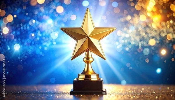 Fototapeta Golden Star Trophy with Festive Background.