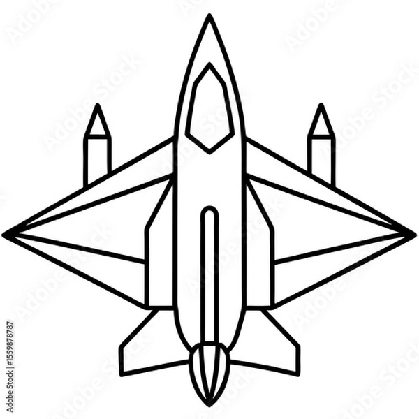 Obraz Top View Fighter Jet Line Art Vector